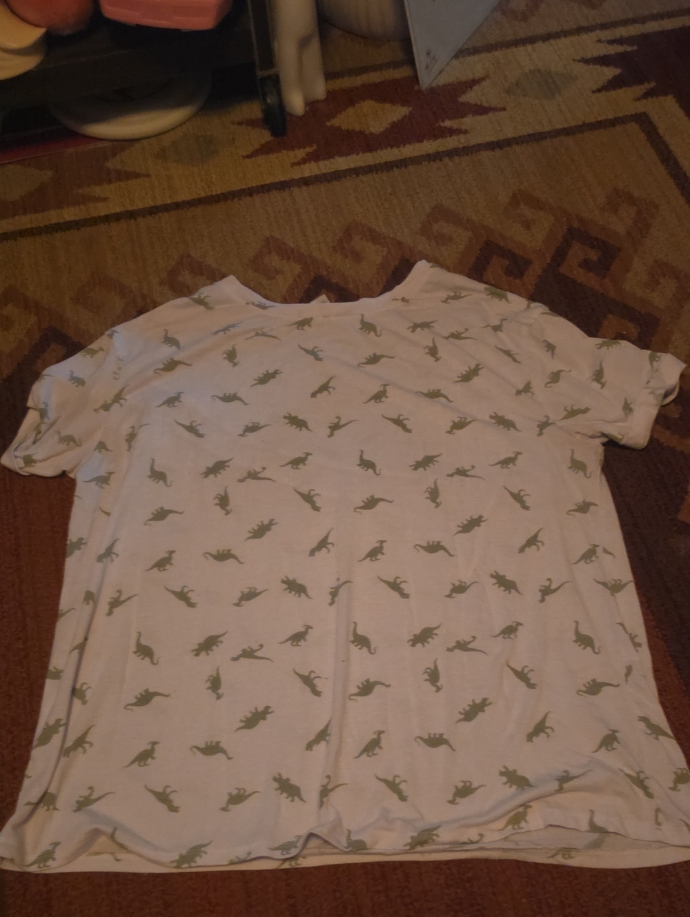 Men's White Short-Sleeve Tee with Olive Dinosaur Print